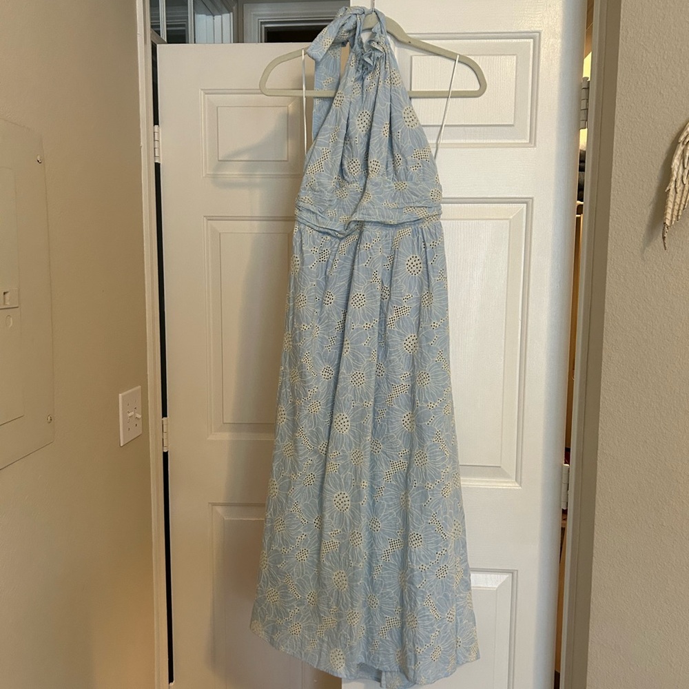 Petal and Pup Blue Floral Halter Maxi Dress, size 4